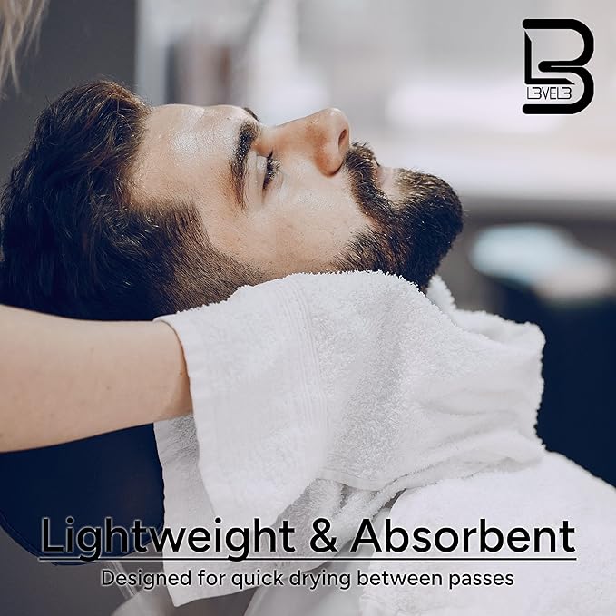 Level 3 Face Towels - Barber and Salon Hair Stylist White Cotton Cloth - Soft, Light and Absorbent
