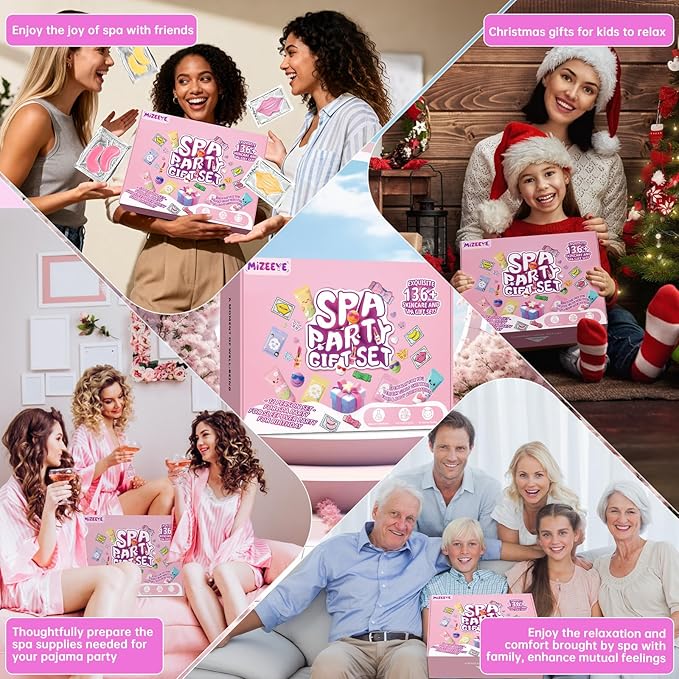 137 PCS Spa Party Supplies For Girls, Include Face Mask, Bath Bombs, Hand Cream, Eye Mask, Lip Mask, Lipstick, Hairband, Natural & Relaxing Sleepover Spa Gift Kit For 12 People, Gentle Moisturizing