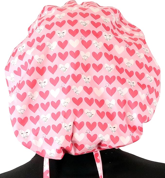 Sparkling EARTH Banded Bouffant Surgical Scrub Ponytail Working Caps and Built-in Sweatband - 100% Cotton - Made in The USA