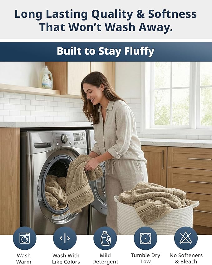 LANE LINEN 100% Cotton Large Bath Towels - Zero Twist – Designed to Last Longer Turkish Towel Sets - Soft, Quick Dry & Super Absorbent - Wrap Yourself in Cloud-Like Comfort After Every Shower - Taupe