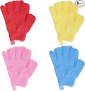 4 Pairs Bath Exfoliating Gloves Scrub, Double Sided Bath Mitts Scrubs for Shower, Exfoliating Shower Mitt Body Scrubber Glove, Bathing Accessories for Bath, Spa, Massage（Yellow, Red, Pink, Light Blue）