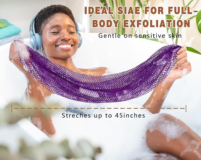 2 Pack African Net Sponge Exfoliating Body Scrubber Bath Sponge for Daily Use (Light Purple+Dark Purple)