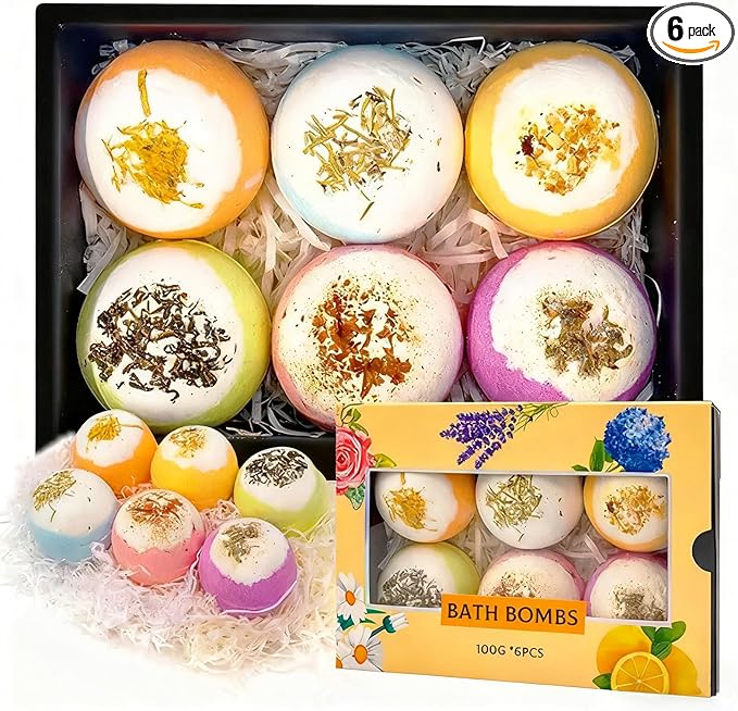 Bath Bombs Gift Set, 100g Natural Plant Essential Oil Aromatherapy Steaming Bath Bomb, Soothing and Moisturizing Bath Bombs, SPA Gift for Mother, Wife, Her/Him or Girlfriend.