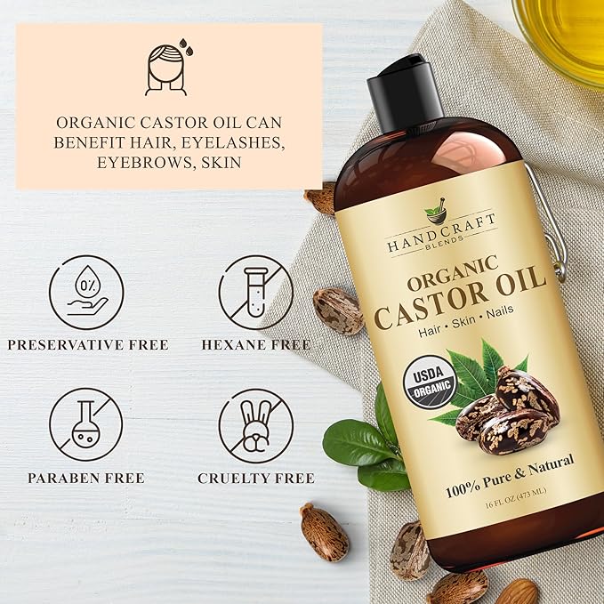 Handcraft Blends Castor Oil Pack Wrap | Organic Castor Oil 16 oz | Reusable Wraps | Roll on Bottle | Durable Comfortable Pack Wraps | Adjustable Elastic Straps| Neck and Stomach