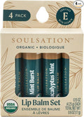 Soulsation Organic Lip Balm Set, 4 Flavors - Moisturizing for Cracked & Dry Lips