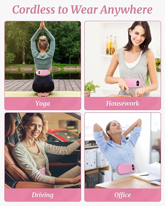 Portable Heating Pad for Cramps Upgraded Cordless Electric Period Heat Pad for Back Menstrual Belt 6 Heat 6 Massage Mode Gifts for Women Girl Her Girlfriend Pink