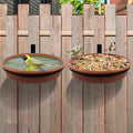 Fence Bird Feeders Tray - 2pcs Tree Mounted Wild Bird Bath for Outdoors Place Food Water, Installed on Wooden Deck Fence with Heavy Duty Iron Ring, 8.3'' Dia. (Brown)