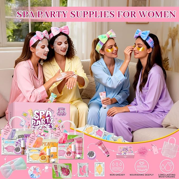 136Pcs Spa Party Supplies Set - 12 Spa Day Kits with Face/Lip/Eye/Hand/Foot Care,Party Favors for Sleepovers,Birthdays,Slumber Party & Relaxation,All Skin Types Safe