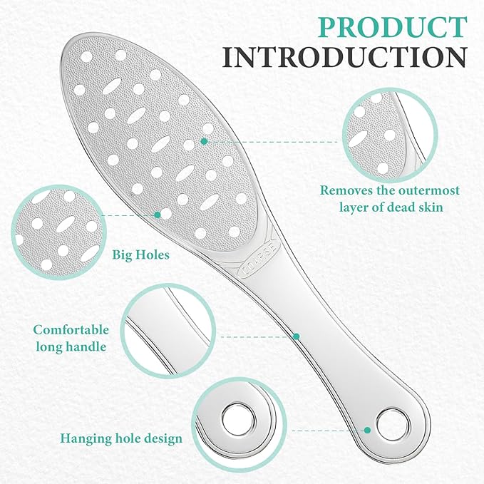 2 Pcs Stainless Steel Foot Scraper Metal Foot File Double Sided File Callus Remover Professional Feet Rasp Scrubber for Wet or Dry Skin Easy to Clean Pedicure Tool Heel (Combination Style)