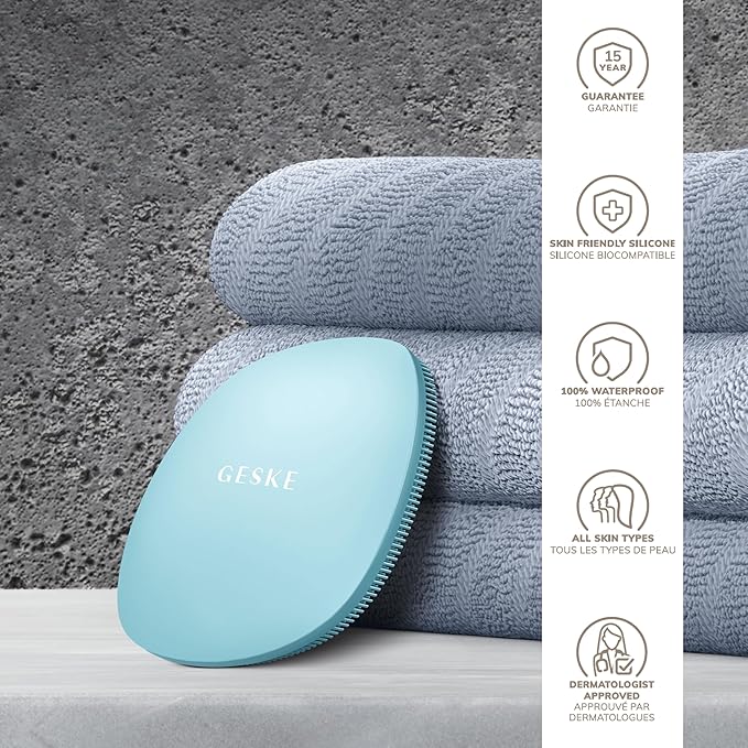 GESKE SmartAppGuided™ Facial Brush | 4 in 1 | Professional Facial Cleansing Brush | Skin Cleansing Silicone Facial Brush | Routine Skincare | Gentle Cleansing | Facial Cleanser