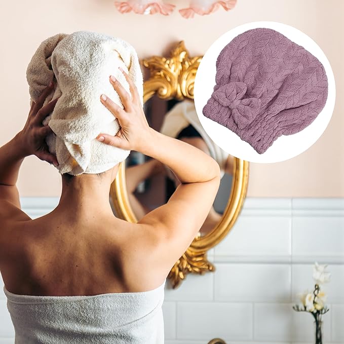 VOCOSTE Diamond Shape Hair Drying Towel Dry Cap, Quick Drying, Lightweight Strong Absorbent, for After Bath Drying Hair, Purple