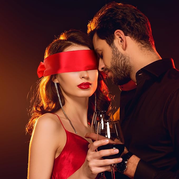 FRESHME Satin Eye Mask Sleeping - Adjustable Eye Shade Soft and Comfortable Satin Eye Blinder Cover for Women Men Night Travel Nap Meditation Valentine's Day Gift 160cm/63in Black and Red