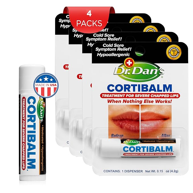 Dr. Dan's Cortibalm - 4 Pack - for Dry Cracked Lips - Healing Lip Balm for Severely Chapped Lips - Designed for Men, Women and Children