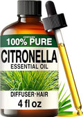 100% Pure Citronella Oil - 4 Fl Oz Citronella Essential Oil for Hair, Skin, Diffuser, Aromatherapy & DIY Soap Making Scent