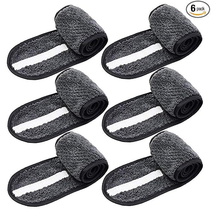 Simnice Spa Facial Headbands Esthetician,Adjustable Makeup Headband for Facials, Terry Cloth Spa Headband Hair Wrap Towel for Face Washing, Shower,Black