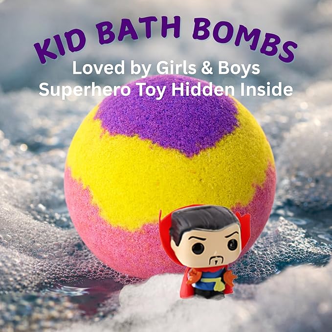 EvolutionUSA 1pc Red Epic Superhero Bath Bombs for Kids – Super Hero Bath Bomb with Toy Inside, Lush Children Bathbomb Easter, Organic Bathbomb with Surprise Inside, Superhero Bath Fizzer Valentines
