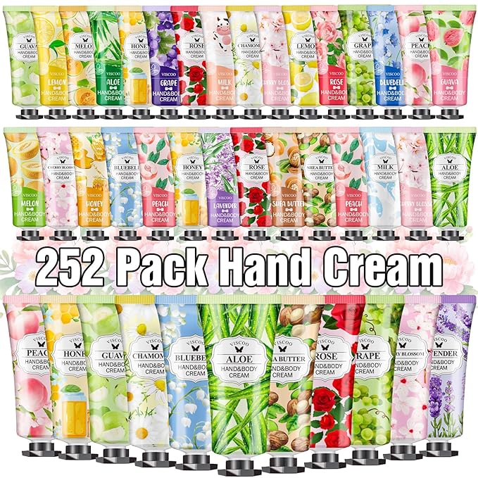 VISCOO 252 Pack Hand Cream Gifts Set for Women, Mothers Day Gifts, Teacher Appreciation Gift, Nurses Week Gift, Bulk Gifts for Women, Moisturizing Mini Hand Lotion Travel Size for Dry Cracked Hands