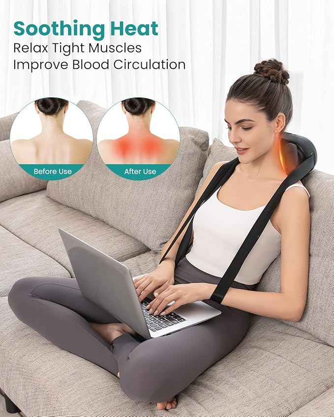 Nekteck Shiatsu Neck Massager with Heat, Cordless 6D Back Shoulder Kneading Massage Pillow, Body Muscle Relaxation Tools for Pain Relief Deep Tissue, FSA Eligible Gifts for Mom Dad Men Women