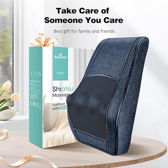 Boriwat Neck Massager with Heat, Back Massager & Deep Tissue Massager, 3D Kneading Massage Pillow for Neck, Back, Shoulder, Leg, Gifts Men Women Mom Dad, Stress Relax at Home Office and Car (Blue)