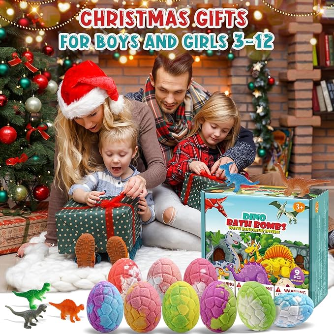 Qivatex Bath Bombs for Kids with Dinosaur Toys Inside, 9 Pack Natural Organic Dinosaur Bath Bombs Bubble Bath Gift Set, Birthday Mothers Day Gifts for Kids