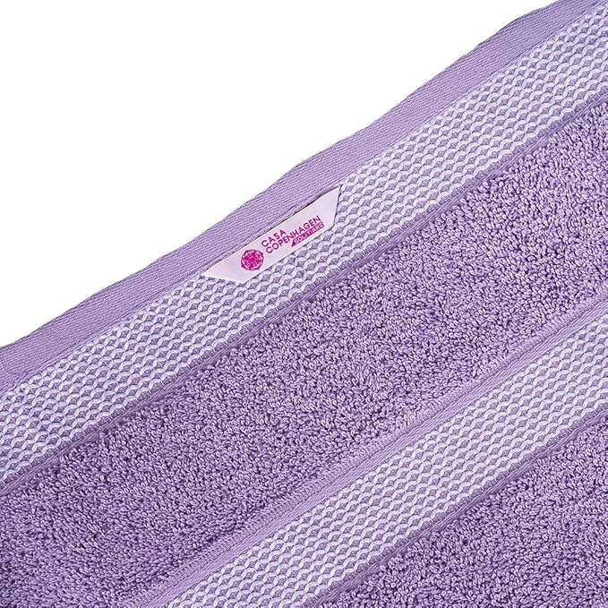 CASA COPENHAGEN Solitaire 6Pcs 100% Egyptian Cotton Large Designer Towels Gift Set- Grey Violet-Purple, 600GSM, 2Bath 2Hand 2Washcloths, Bath Towels for Bathroom Set for Women & Men