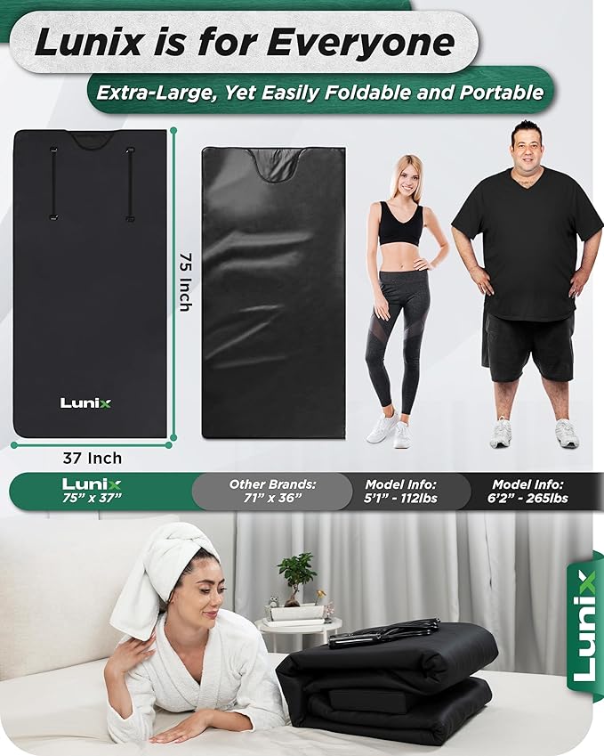 Lunix LX17 Infrared Sauna Blanket, Portable Sauna Bag for Relaxation, Detox & Stress Relief, Adjustable Heat 77–176°F, Far Infrared Blanket with Pillow, Wrap & Hot Cold Gel Pack – Jet Black