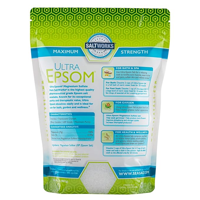 SaltWorks Ultra Epsom Premium Bath Salt, Medium Grain, 2 Pound Bag