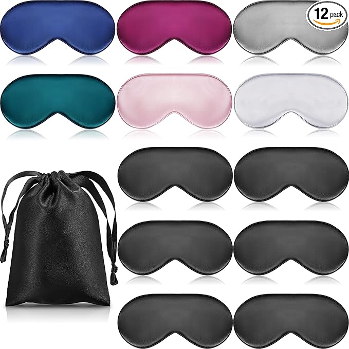 Tarpop 12 Pcs Silk Sleep Eye Mask with Adjustable Strap Eye Cover for Sleeping Blindfold for Women Men Travel Rest