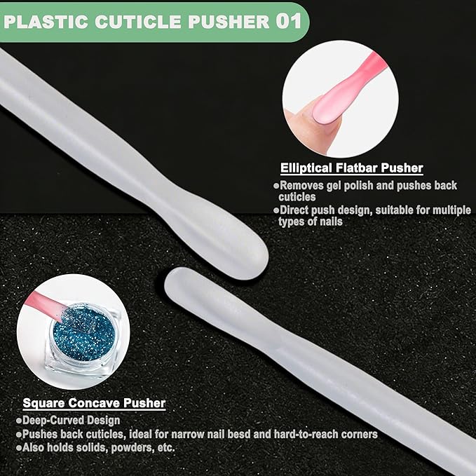 2Pcs Plastic Cuticle Pusher, Dual-end Dead Skin Nail Pusher, Gentle Plastic Pusher, Gel Polish Remover Tool, Manicure and Pedicure Tool, White