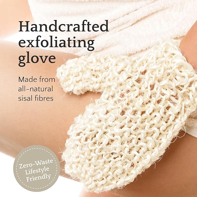 Sisal Body Exfoliator Glove 9", Natural Shower Mitt with Loofah Texture for Deep Cleansing, Dry Brushing, Smooth Skin, Salt, Kusamba by QUR