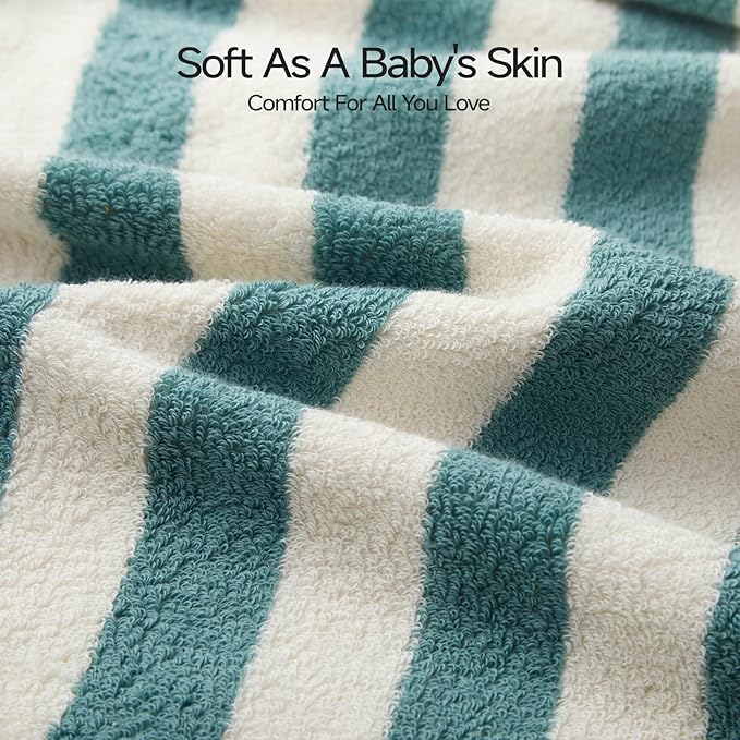 REDKISS 2-Pack Luxury Hand Towels for Bathroom - 12 x 28 Inches 100% Cotton Towels, Ultra Soft and Highly Absorbent Striped Hand Towel for Bath, Gym, Hotel, Kitchen and Spa, Gray-Green