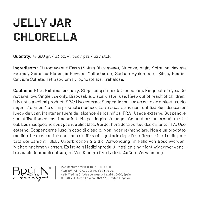 BRÜUN Jelly Mask Jar Chlorella Peel-Off Face Care Rubber Mask - A 23 fl oz Skin Care Moisturizing Gel Mask Jar Spa Set for Men, Women and Adults on Formal Gatherings and Events