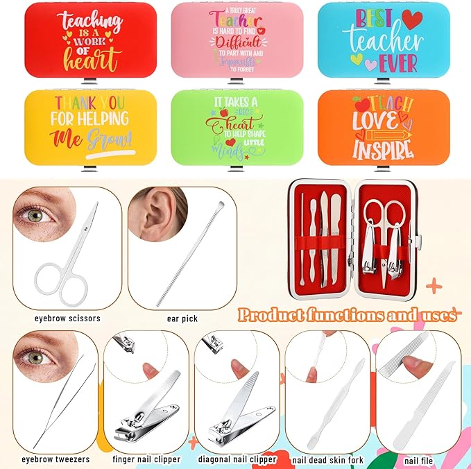24 Sets Teacher Appreciation Manicure Gifts for Women 24 Nail Clippers Pedicure Kit Stainless Steel Grooming Inspirational Kits 24 Bags 24 Cards Thank You Gifts for End of Year Teachers Gift
