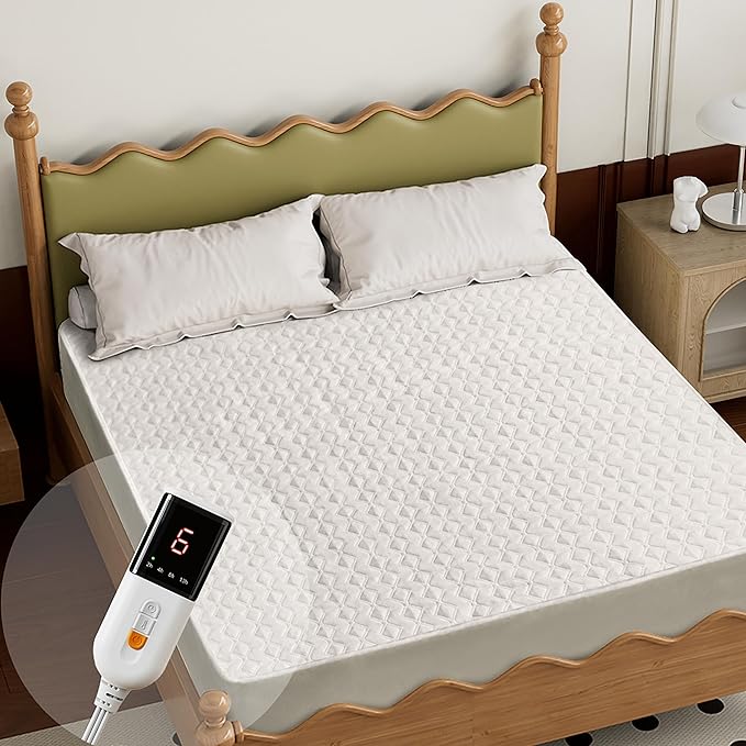 Gotcozy Heated Mattress Pad Full Size - Electric Mattress Pad Fit up to 15‘’with 6 Heat Setting & 10 Hour Auto Off ETL Certified Machine Washable(White)