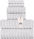 Classic Turkish Towels 6 Piece Heavy Duty Fast Drying Bath Sets Made with 100% Turkish Cotton - Includes 2 Fingertip Towels (Mist Grey)