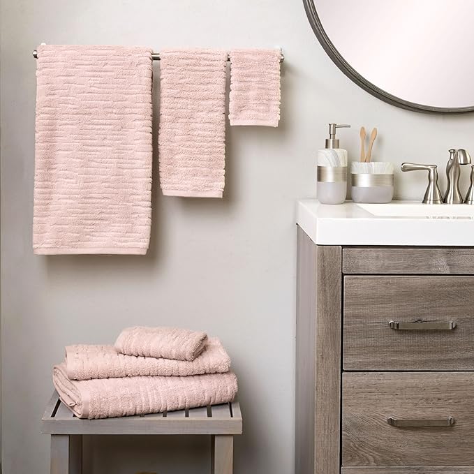 SKL Home CloudSoft 100% Cotton Luxury 4-Piece Washcloth Set, 520 GSM, Ultra Plush & Absorbent, Blush Pink