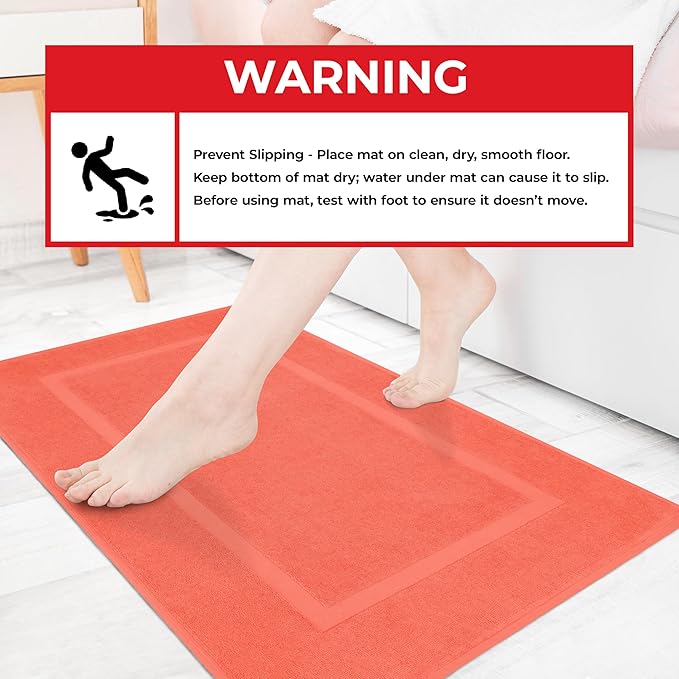Cotton Paradise 100% Cotton Bath Mats for Bathroom Floor Set of 2 Pack, 20x34 Soft Absorbent Washable Quick Dry Tub Bathmat, Coral Towel Bath Mat