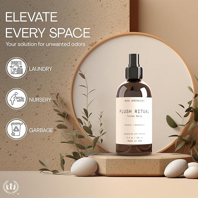 Muse Apothecary Flush Ritual - Aromatic & Refreshing Toilet Spray, Use Before You Go, 2 oz, Infused with Natural Essential Oils - Fresh Citrus