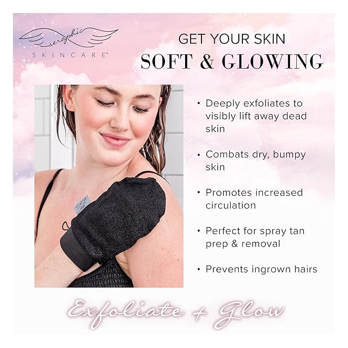 Seraphic Skincare Premium Exfoliating Mitt for Body, Deep – Viscose Fiber Korean Exfoliating Glove for Normal to Dry Skin – Body Exfoliator for Self-Tan Removal and Application