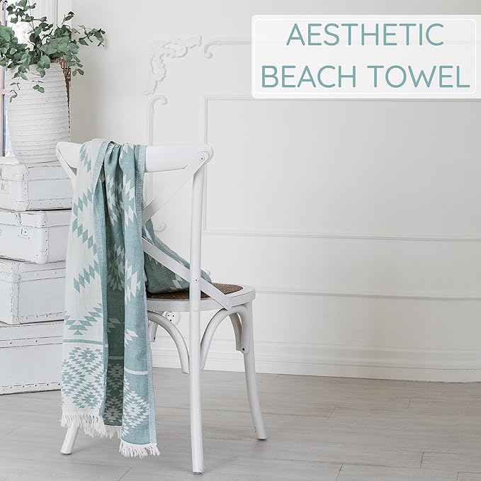 Turkish Beach Towel (35”x67”) – 100% Cotton, Quick Dry, Lightweight, Oversized Beach Towel for Pool & Travel - Pastel Teal Color