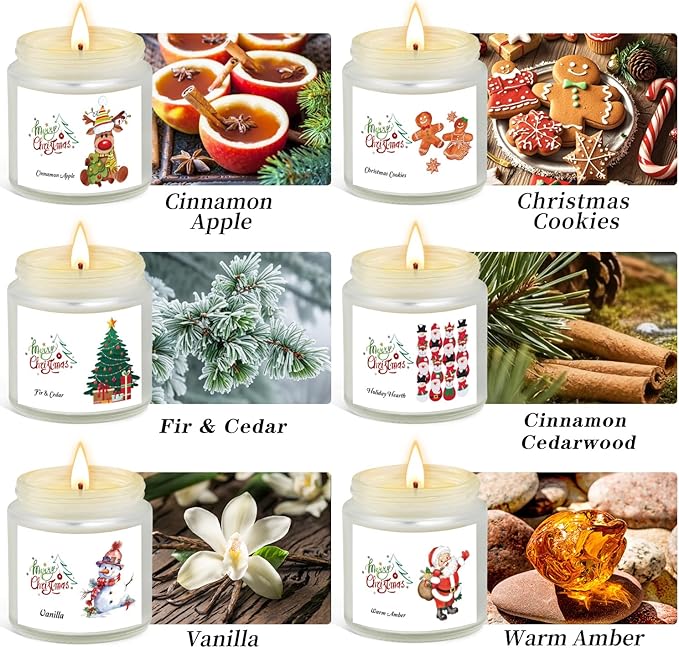 Christmas Scented Candles for Home, 6 Pack Soy Set, 21 oz Jar, Perfect Gifts for Women/Coworker/Girlfriend/Friends