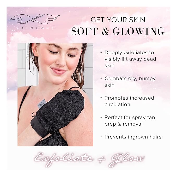 Seraphic Skincare Premium Exfoliating Mitt for Body, Medium – Viscose Fiber Korean Exfoliating Glove for Normal to Dry Skin – Body Exfoliator for Self-Tan Removal and Application