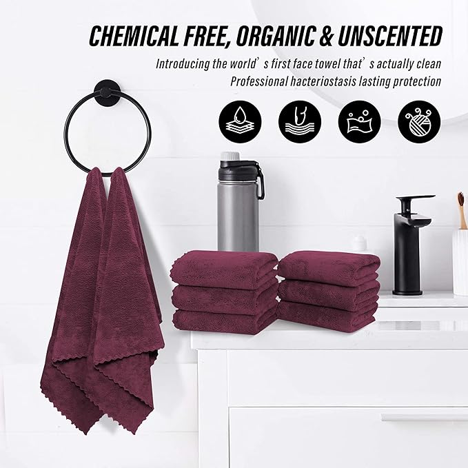 MOONQUEEN 18 Pack Premium Hand Towels - Quick Drying - Microfiber Coral Velvet Highly Absorbent Towels - Multipurpose Use as Hotel, Bathroom, Shower, Spa, Hand Towel 16 x 28 inches (Burgundy)