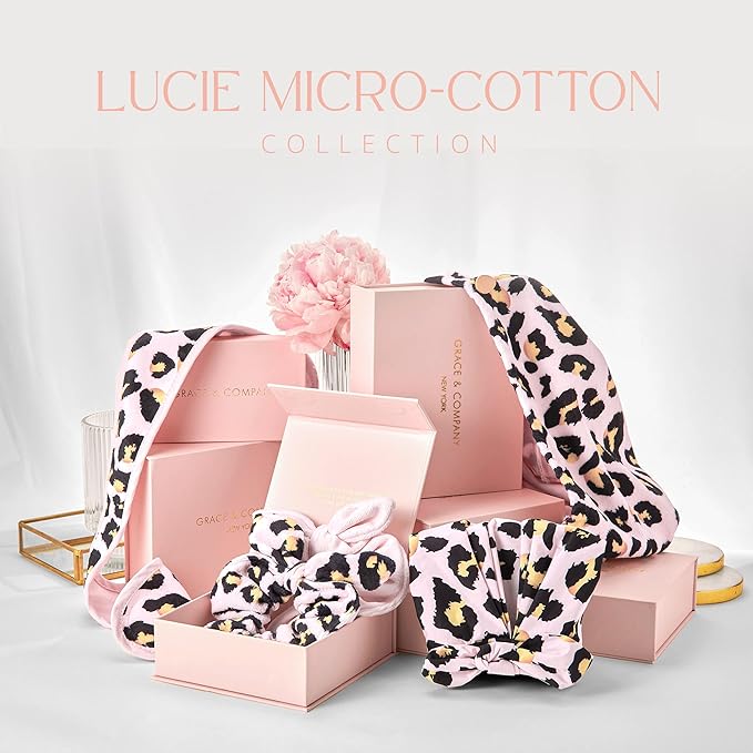 GRACE & COMPANY Luxe Micro-Cotton Hair Towel Wrap for Women - Super Absorbent Quick Drying Towel for Curly, Long and Natural Hair - Lucie