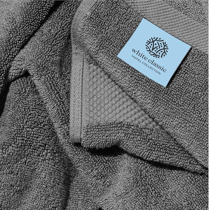 White Classic Luxury Bath Towels Extra Large - Cotton Hotel spa Bathroom Towel |30x56 | 4 Pack | Dark Gray