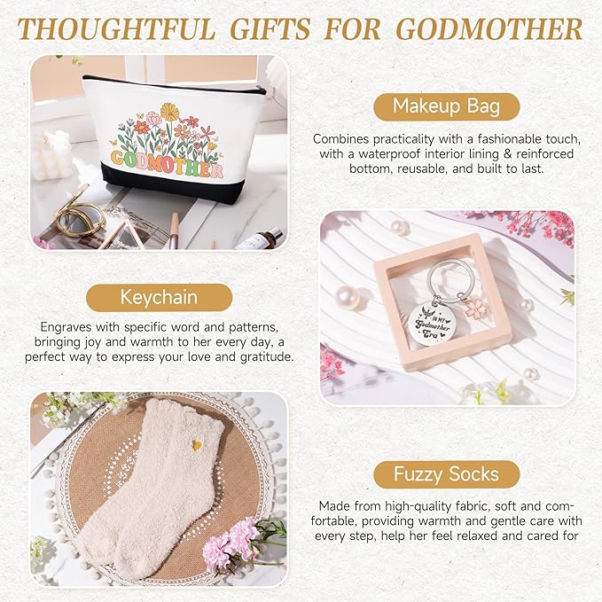 iAOVUEBY 7PCS Godmother Proposal Gift, Will You Be My Godmother, 16oz Glass Cup Canvas Tote Bag, Self Care Gifts Basket for Women, God Mother Proposal Gift