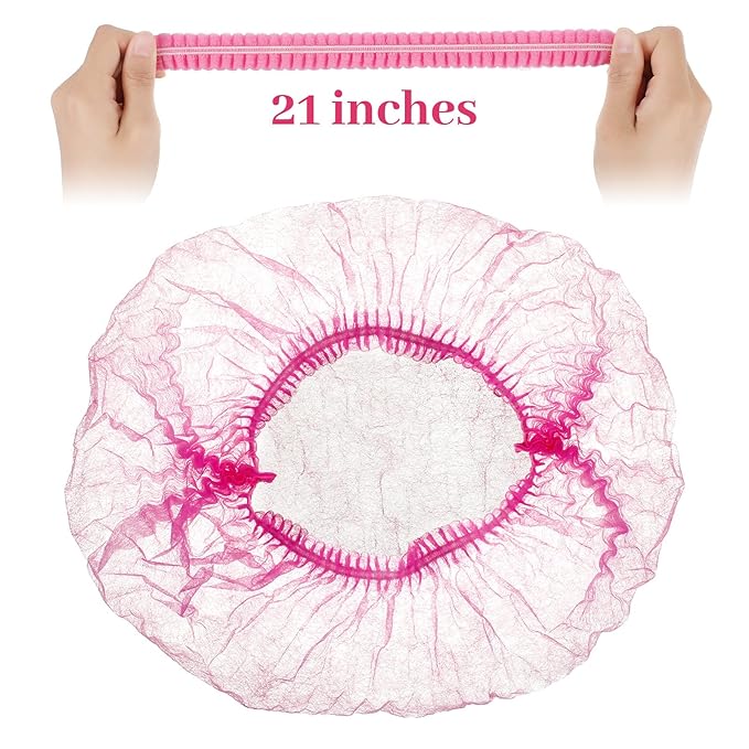 100 Pcs Disposable Nonwoven Bouffant Caps 21 Inch Hair Net Elastic Cap Hair Cover Hats for Beauty Salon Hospital Spa Catering Dust-free Workspace(Pink)