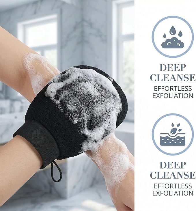 Premium Exfoliating Glove - Mitt for Deep Dead Skin Removal, Self Tan Prep & Keratosis Pilaris Treatment - 100% Vegan Viscose Body Scrubber Pink 2pcs