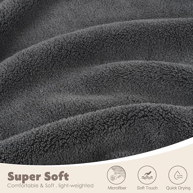 SUNLAND Microfiber Women Hair Drying Towel and Bath Towel Wrap, Adjustable Soft Body Wraps Dress with Hair Towels, Super Absorbent to Quick Drying 32 Inch x 60 Inch Dark Grey