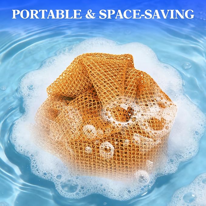 African Net Sponge - Deep Exfoliating Body Scrubber - Ultra Long African Net Sponge Reaches All Back Areas, Gently Buffs Away Dry Flaky Skin for a Renewed Feel, Home Spa Experience（Orange）
